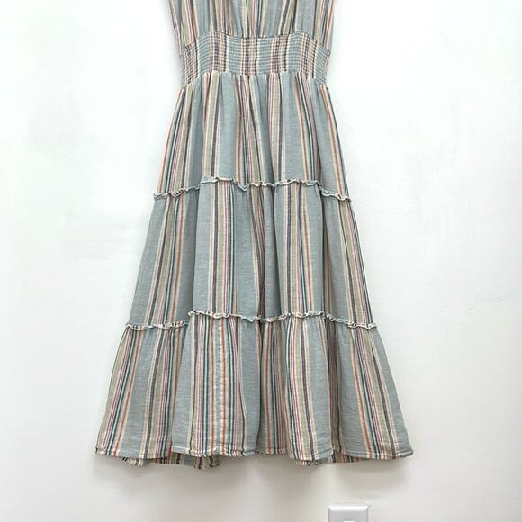 Rails Amelia Sag Harbour Rainbow Stripe Linen Tiered Coastal Flowy Midi Dress XS - Picture 8 of 14